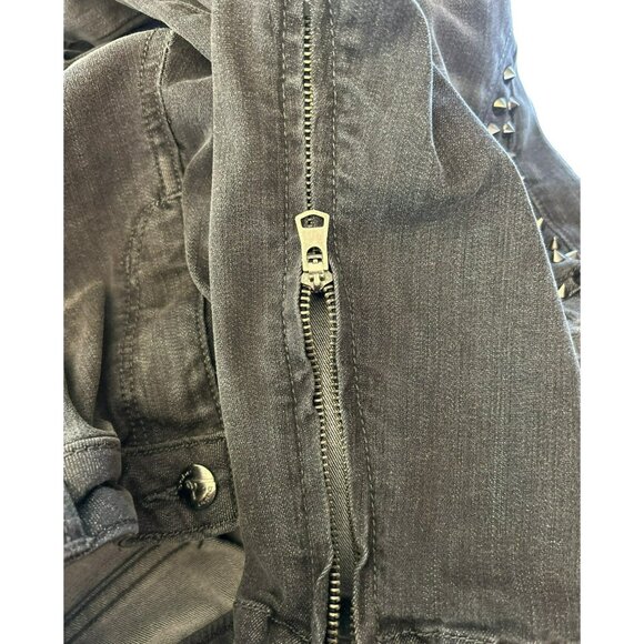 Vintage Bebe Women's Gray Studded  Ankle Zipper Moto Denim Jeans Sz 31 Y2K 1990s - Picture 6 of 7